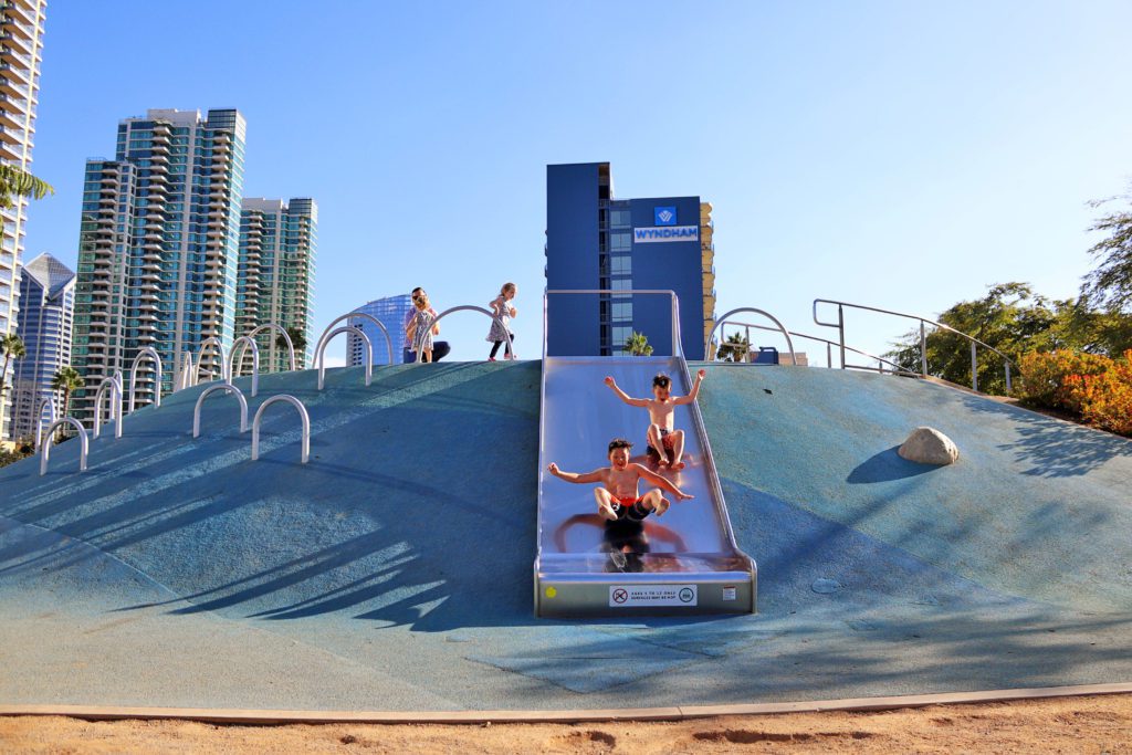 San Diego's Waterfront Park has got to be the coolest city park we've ever been too! | 12 unforgettable things to do in San Diego with kids #sandiego #sandiegokids #waterfrontpark #simplywander #familyvacation