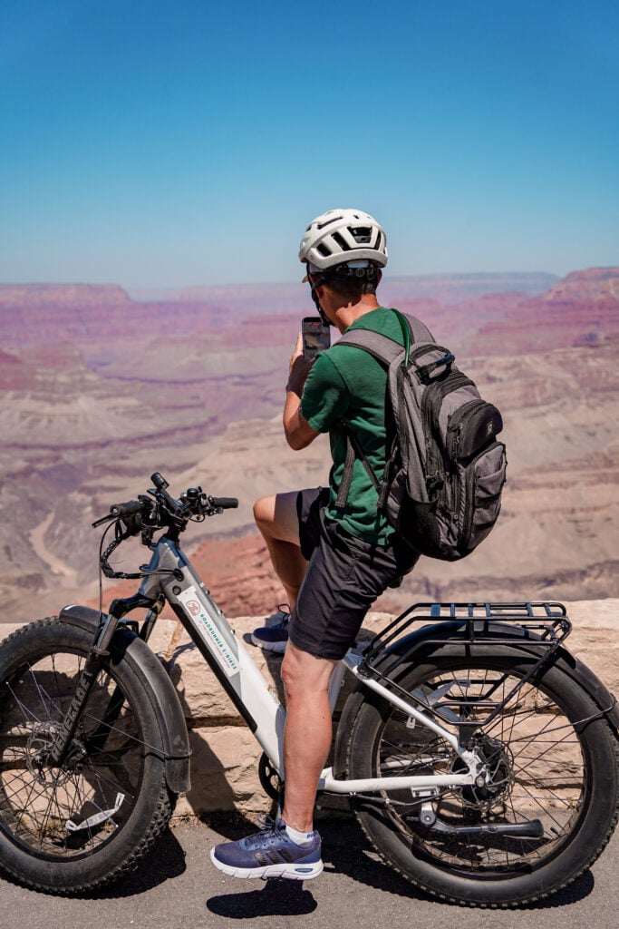 Riding e-bikes at the Grand Canyon National Park, Arizona