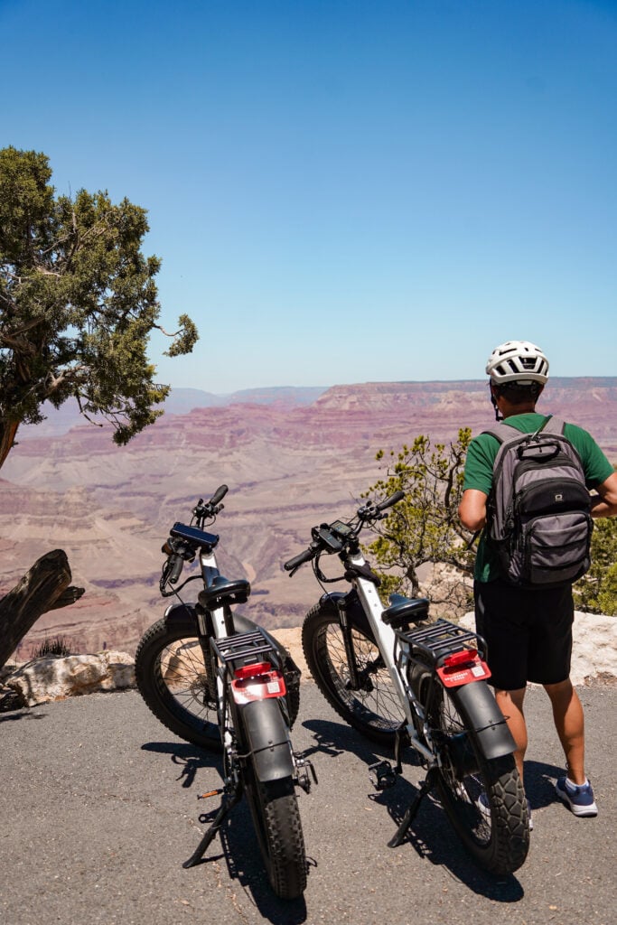 Riding e-bikes at the Grand Canyon National Park, Arizona